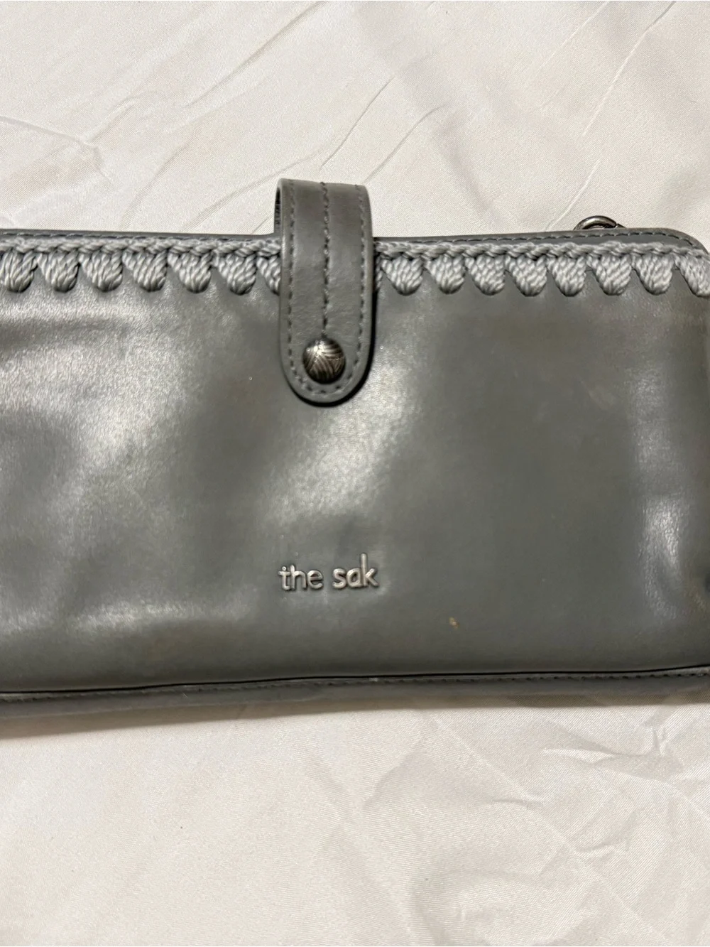 The Sak Gray Leather Whipstitch Snap Wallet